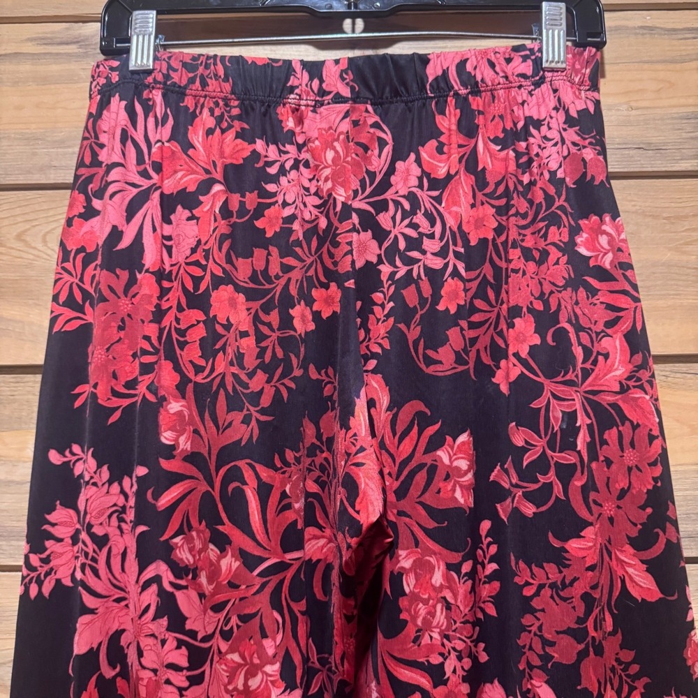 MAJAMAS EARTH Floral Pajama Pants Black Red Polka Dot‎ Trim Lounge Sleep M - Picture 6 of 7